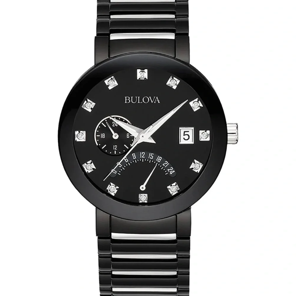 Bulova Men's Watch 98D109 Quartz Black Dial Diamond Accent Stainless Steel 40mm